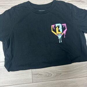 Black and Pink Short Sleeve Tee with Graphic Design